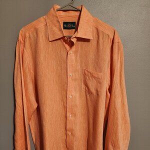 Alan Paine England Orange 100% Linen Button Down Shirt Men's Size Large
